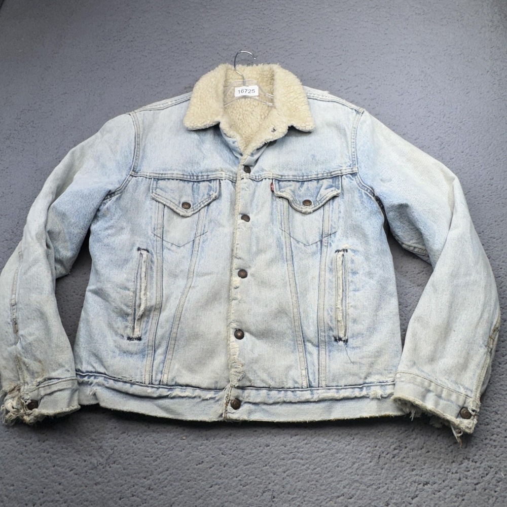 Vintage Levis Jacket Mens Large Blue Denim Sherpa Lined Trucker Button Bomber